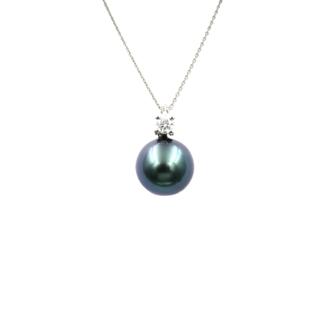 Pendentif en or blanc 18 carats avec diamant et perle de culture de Tahiti