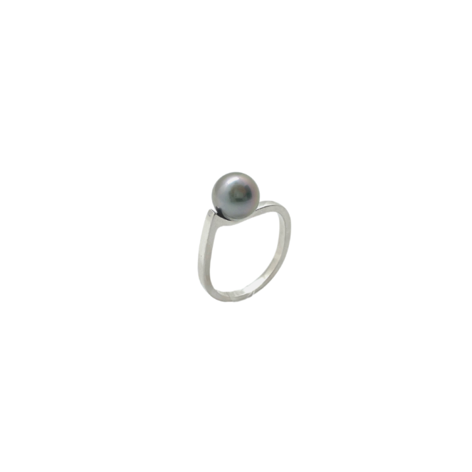 Bague en argent rhodié 924 avec perle de culture de Tahiti