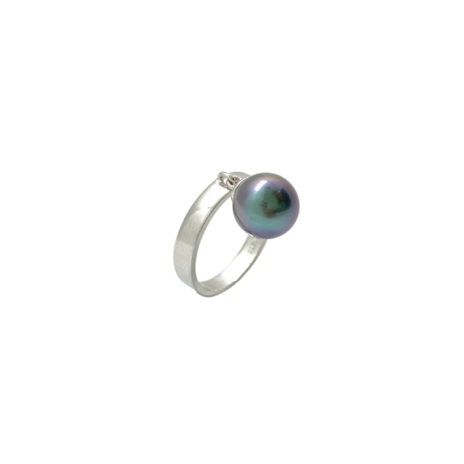 Bague en argent rhodié 924 avec perle de culture de Tahiti mobile