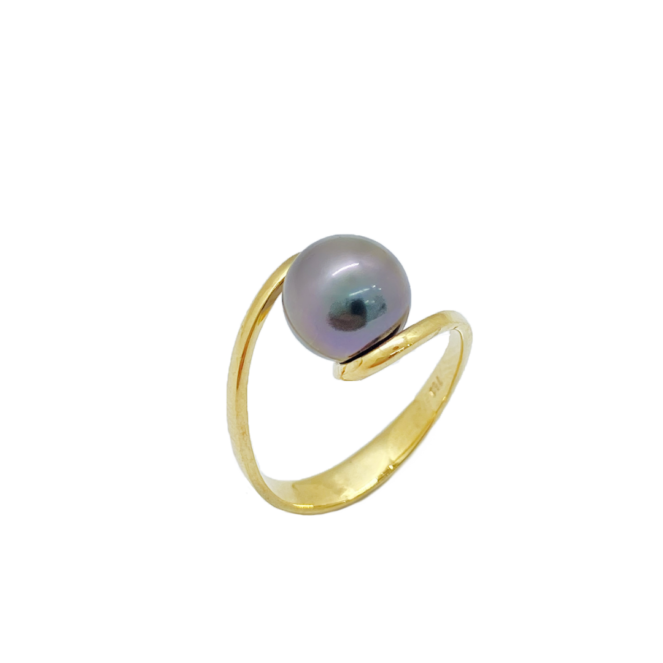 Bague en or jaune 18 carats avec perle de culture de Tahiti