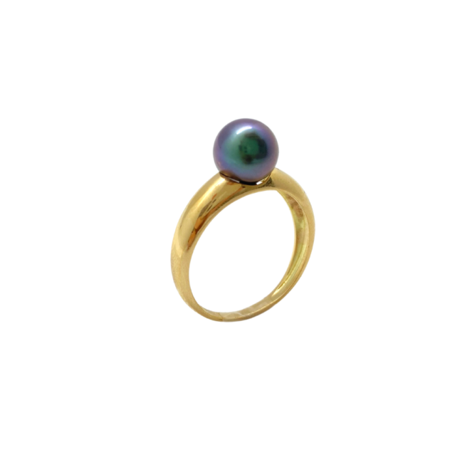 Bague en or jaune 18 carats avec perle de culture de Tahiti