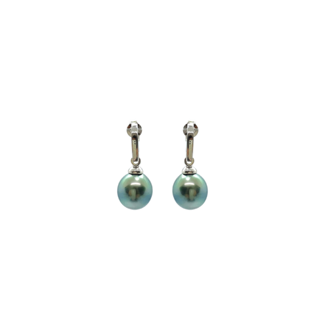 Boucles d'oreilles en or blanc 18 carats et perles de culture de Tahiti