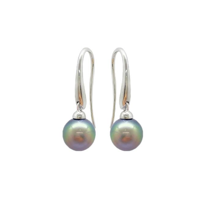 Boucles d'oreilles en or blanc 18 carats et perles de culture de Tahiti