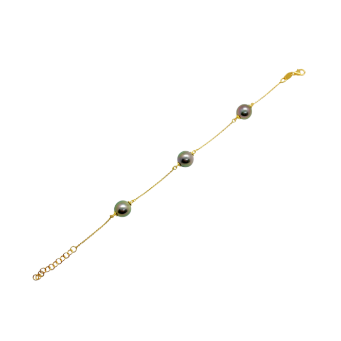 Bracelet chaîne en or jaune avec perles de culture de Tahiti