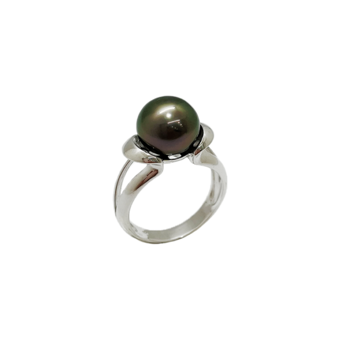 Bague en argent rhodié 925 avec perle de culture de Tahiti