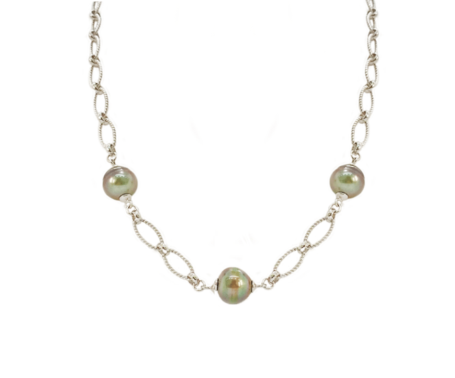 Collier chaîne en argent rhodié 925 avec perle de culture de Tahiti