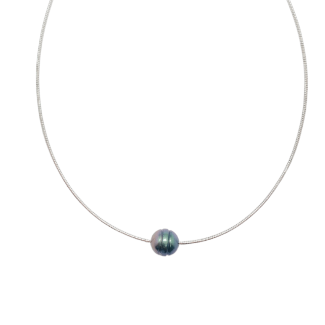 Collier omega en argent rhodié 925 avec perle de culture de Tahiti