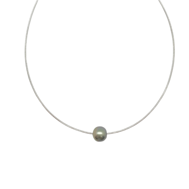 Collier omega en argent rhodié 925 avec perle de culture de Tahiti