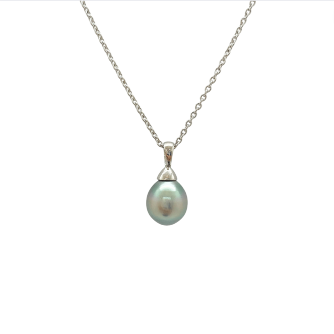 Pendentif avec bélière fixe en or blanc 18 carats et perle de culture de Tahiti