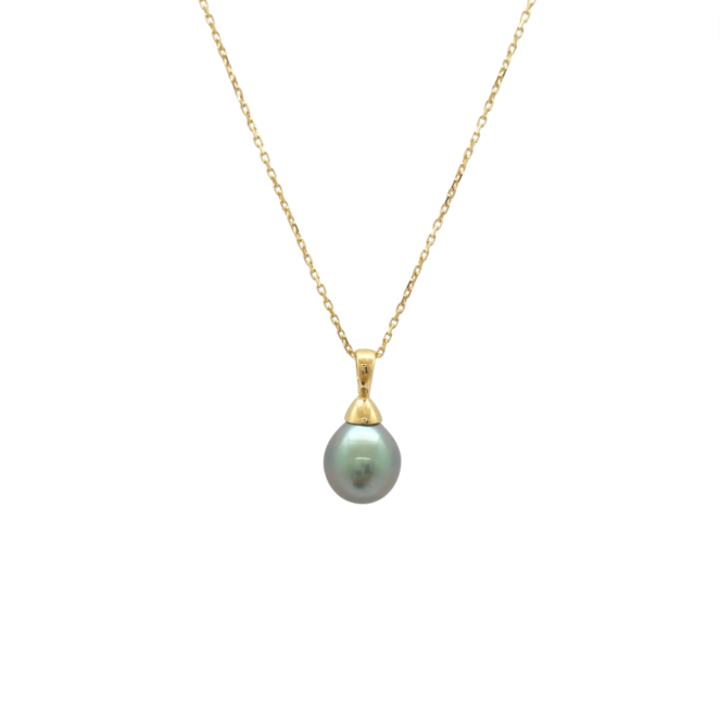 Pendentif avec bélière fixe en or jaune 18 carats et perle de culture de Tahiti
